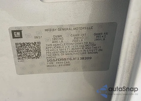 2018 Chevrolet Malibu Lt из США, поврежденный, VIN 1G1ZD5ST6JF138309